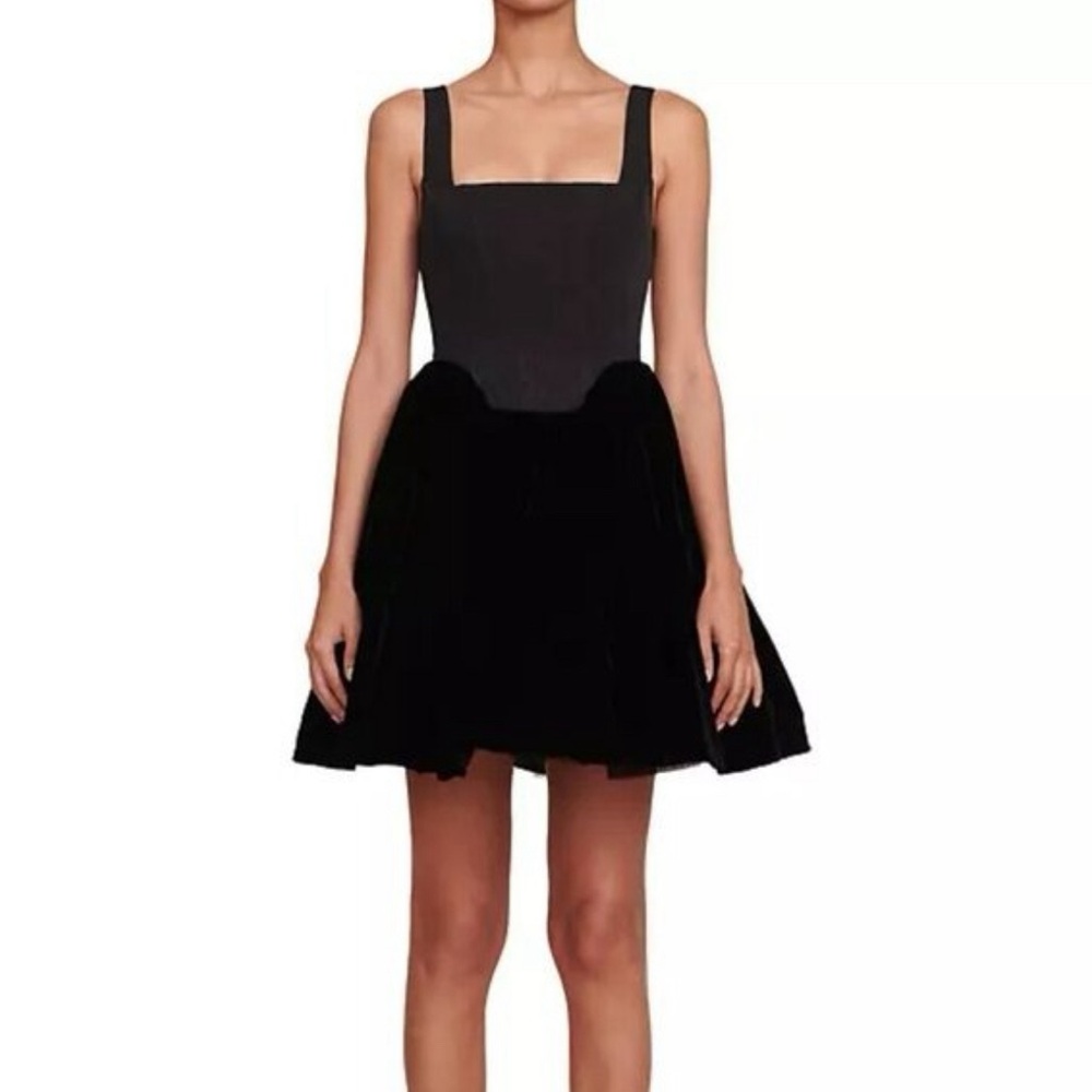 STAUD Black Velvet Landscape Dress